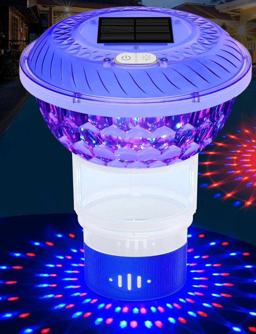 Solar Chlorine Floater with Colorful Light Show, Button Control Pool Chlorine Floater, Chlorine Floater with Adjustable Release, Easy Opening Floating Chlorine Dispenser for Pool, Hot Tub