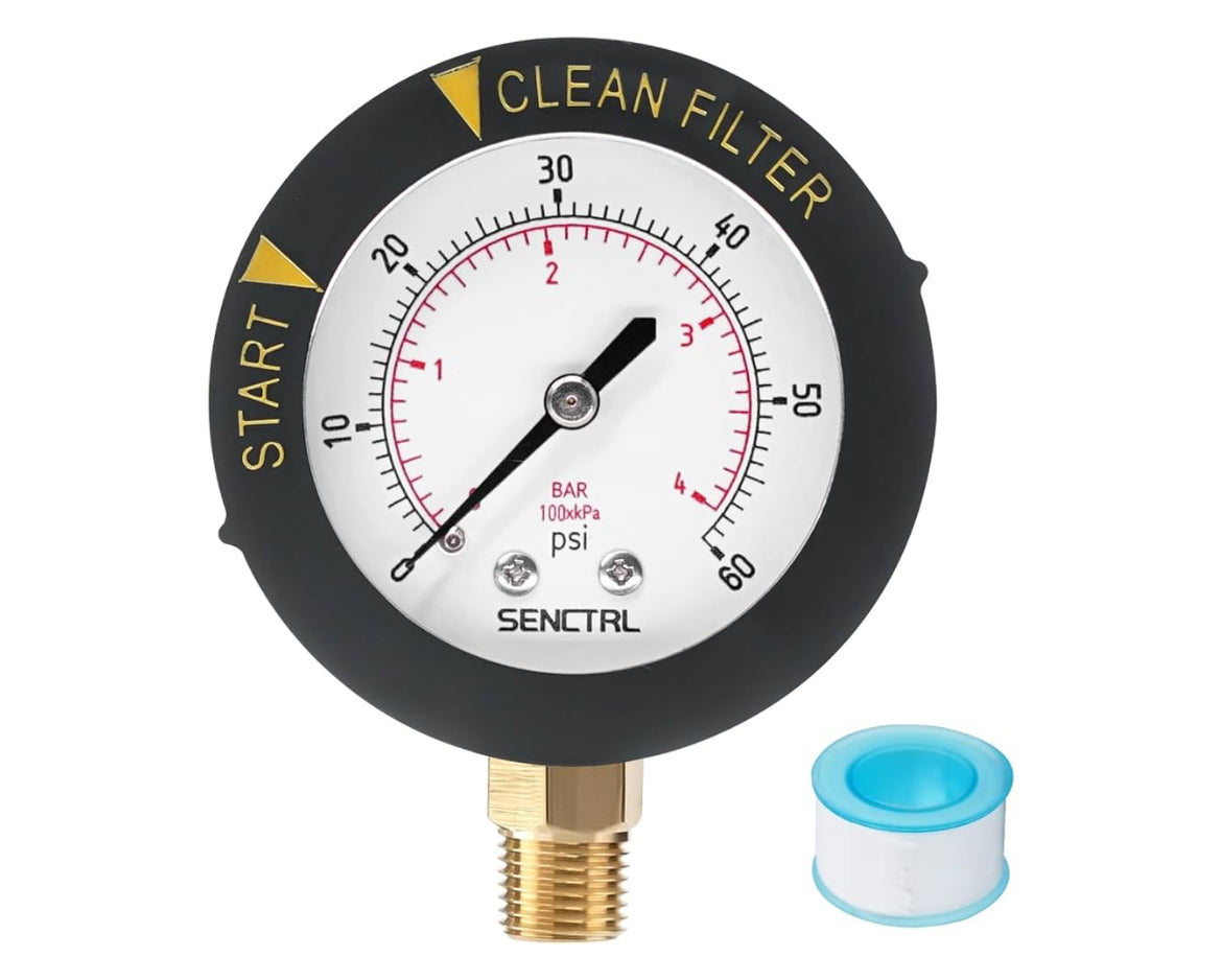 0-60 Psi Pool Filter Pressure Gauge, 2 inches Dial, 1/4 NPT Lower Mount, Stainless Steel Case, Waterproof, Clean Filter Indicator, for Swimming Water Pump Spa Aquarium Pressure Test