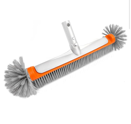 Poolvio Professional 17.5" Floor & Wall Pool Cleaning Brush with Tough Around Nylon Bristles, EZ Clip Aluminum Handle- Easily Sweep from Walls, Floors, Steps (Orange)