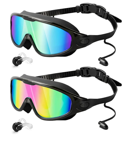 Rantizon Swim Goggles 2 Pack, Wide View Anti Fog&UV Swimming Goggles for Audlt, No Leaking Swim Glasses for Men Women Kids