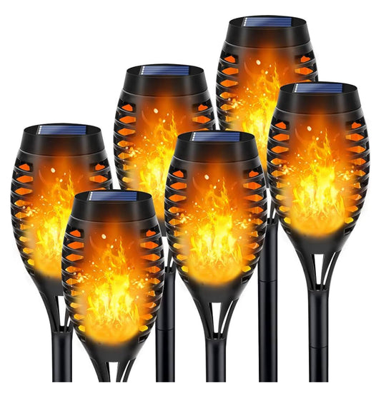 Outdoor Solar Lights, 6Pack Solar Torch Light with Flickering Flame, Garden Lights Waterproof for Outdoor Decor, Flame Torches for Outside, Luces Solares para Exteriores Pathway Yard Garden Decor