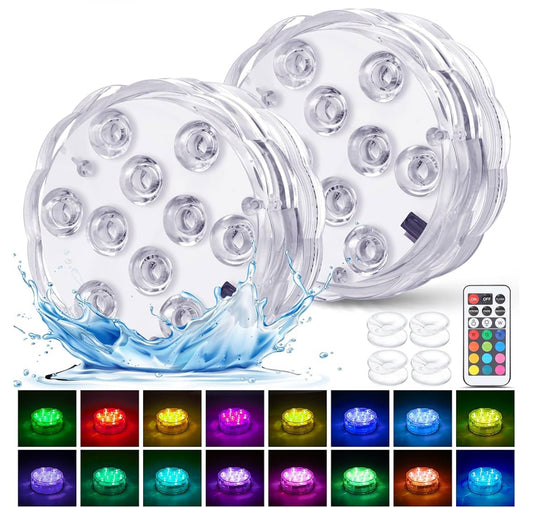 YiaMia Hot Tub Lights - 2-Pack RGB Color Battery-Powered LED Pool Lights with Remote Control and Suction Cup for Ponds, Decoration, Parties, Spas, Aquariums