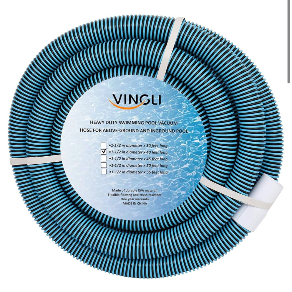 VINGLI 1-1/2-Inch x 40-Feet Swimming Pool Vacuum Hose for In-Ground Pool Foot Professional Heavy Duty Pool Hose, Blue
