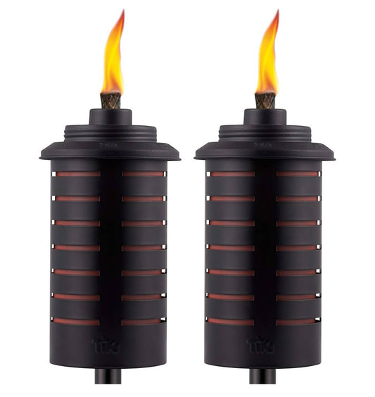 Metal Black & Orange Easy Install Outdoor Torches, 2-Pack – 65-Inch Decorative Torches for Patio, Lawn, Backyard & Garden – Weather-Resistant Torch Lighting with Wick & Snuffer