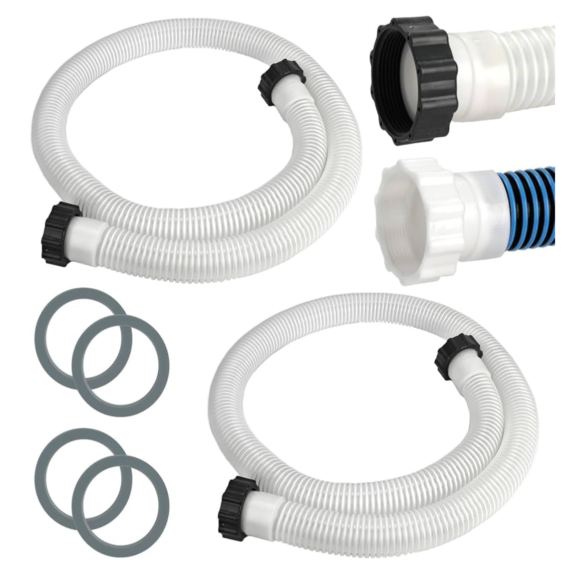 2 Pack 1 1/2 Pool Hose for Above Ground Pool 6ft Pump Replacement Hoses 1.5" EVA Heavy Duty Swimming Pool Hose for Above Ground, Filter Pumps, Saltwater Systems and Sand Filters (White)